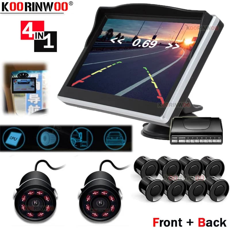 Koorinwoo 360 Bird Parktronic: Monitor per auto con display sul finestrino, sensori di parcheggio video e 8 telecamere anteriori con telecamera posteriore per la sicurezza