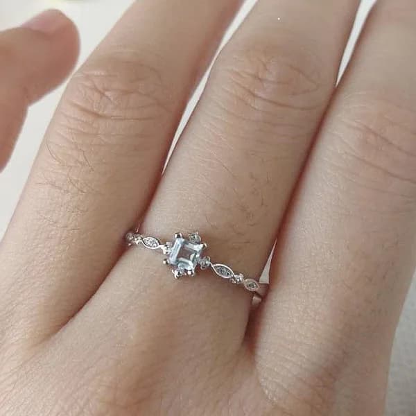 Minimalist fashion stackable wedding rings for women Sterling 925 silver rings filled with small light blue mujer