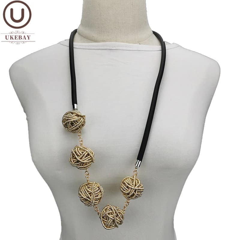UKEBAY New Gold Ball collana catena di gomma nera ciondolo da donna gioielli in oro fatti a mano accessori da sposa con perline di moda regalo