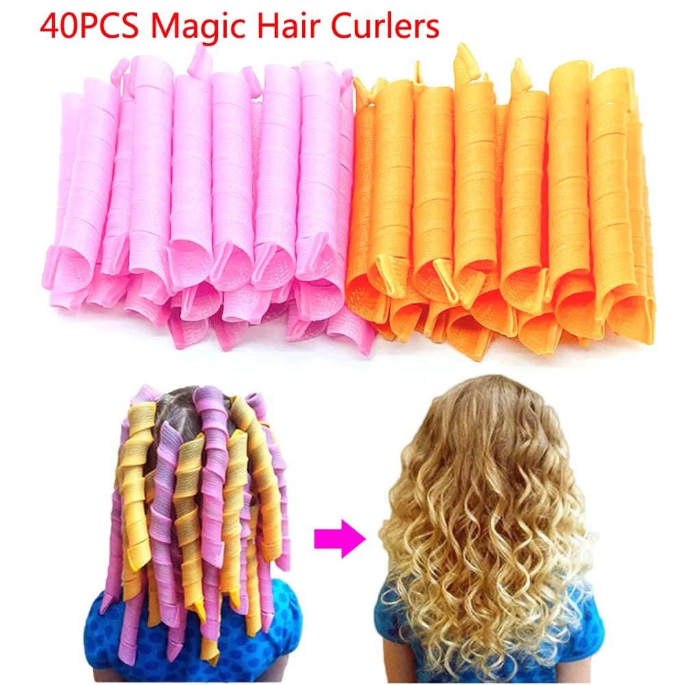 40PCS Hair Bigodini (45/50/55 cm) Magic Bigodini Spiral curls Hairless Hair Stylisting Kit for Long Hairless Hair Most types