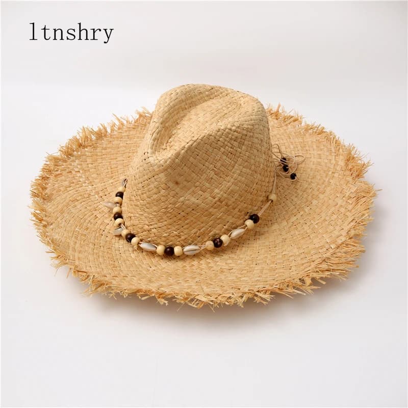 Summer solid color Handmade Ribbon Weave Raffia Sun Hats For Women Lace Up Large Brim Straw Hat Outdoor Beach jazz Caps Holiday