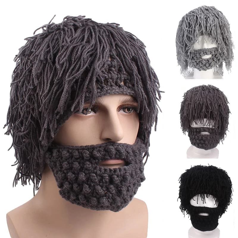 2019 Uomini di Inverno Parrucca Fatta A Mano Barba Cappelli Crochet Baffi Maglia Halloween Divertente Festival Caps Viso Nappa Maschera Del Partito Cappello Caldo