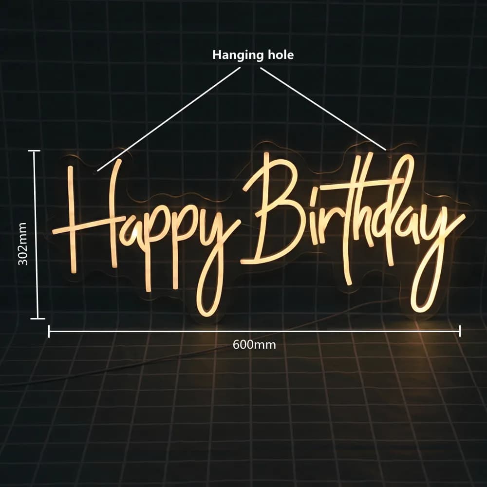 Lampada da parete a LED con insegna al neon "Felice compleanno" azionata tramite USB per l'arredamento del ristorante di casa, club, bar, feste