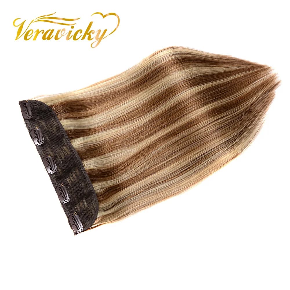 Clip in a single piece 14 "-24" piano color in 100% real human hair extension 1 piece/5 clip Natural smooth hair Remy made by machine