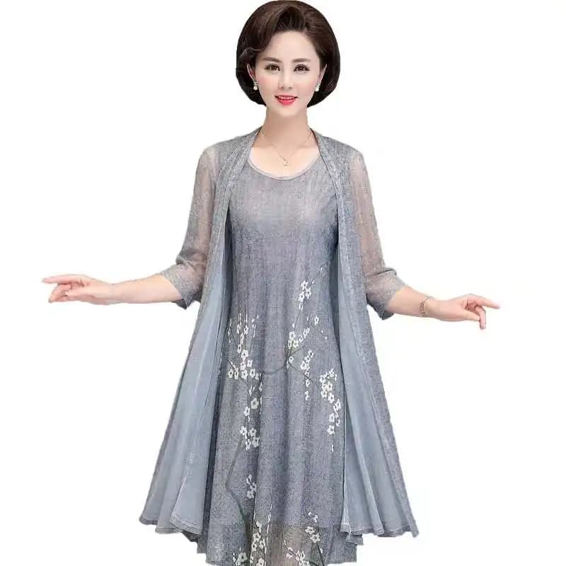 set estivo in cotone e lino da 2 pezzi abito cardigan donna 3xl 4xl 5xl abiti midi da festa elegante abito vintage femme