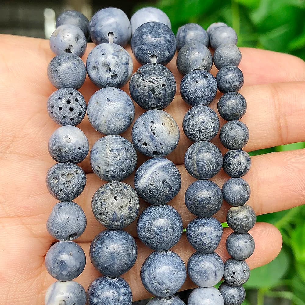 Perline di corallo blu naturale all'ingrosso perline rotonde allentate del distanziatore per la creazione di gioielli orecchino braccialetto fai da te 6/8/10/12mm 15 pollici