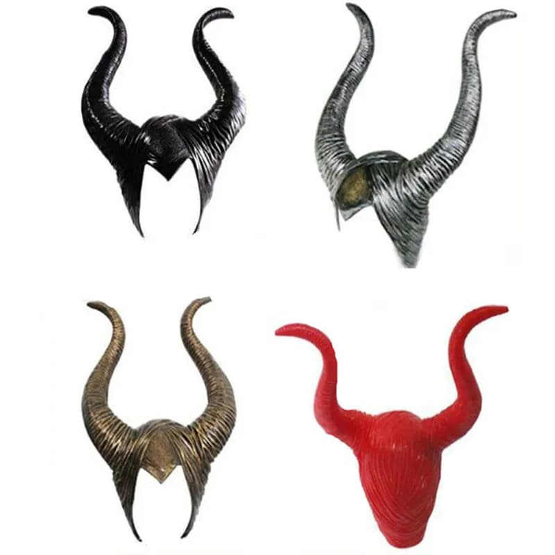4 colori Cosplay Malefica Corna di strega Cappello Copricapo Maschera Copricapo Casco Festa Regina nera Donne adulte Costume da festa di Halloween