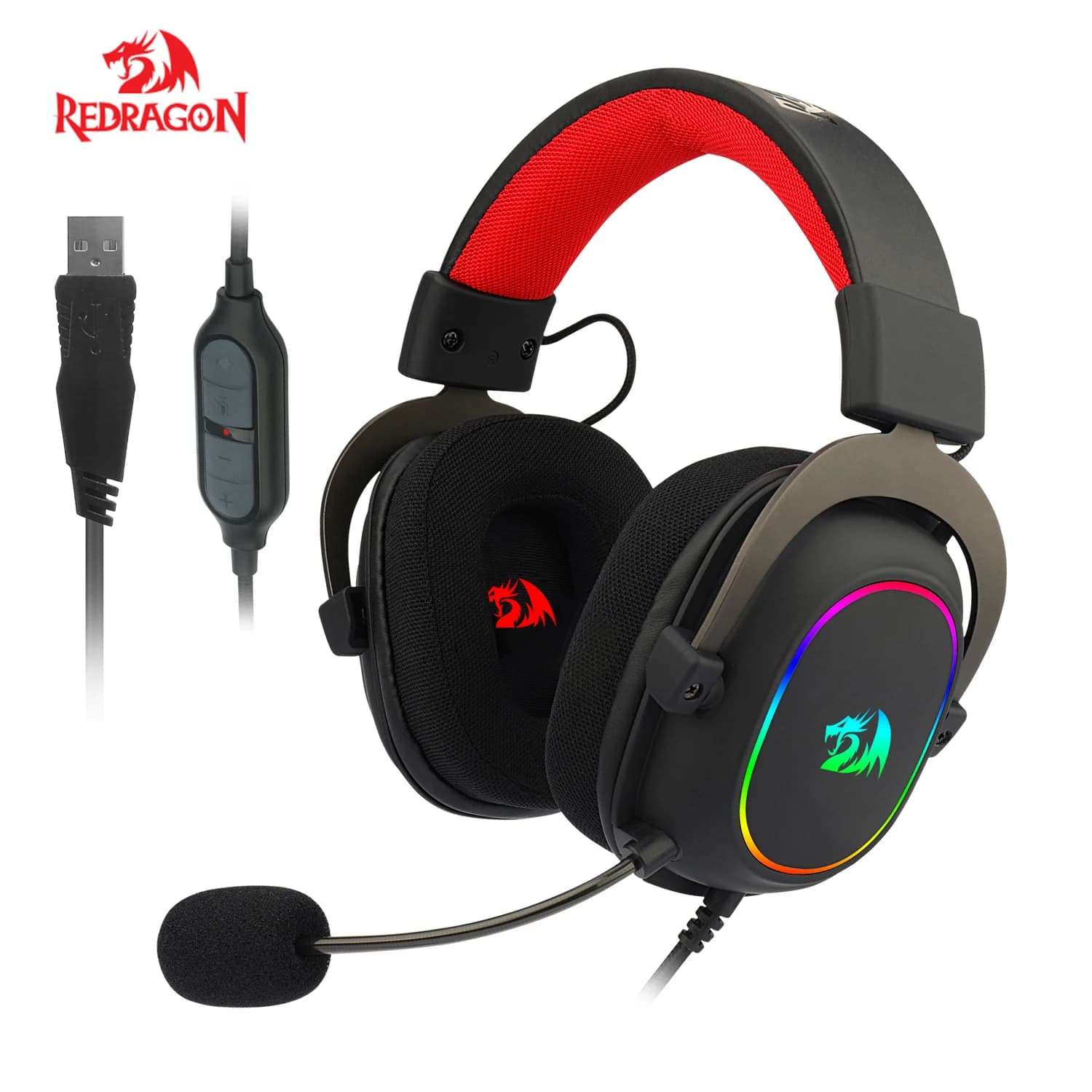 Redragon H510-RGB Zeus X Microphone Game Headphones with Noise Cancellation 7.1 USB Surround Computer Headphones EQ Controller