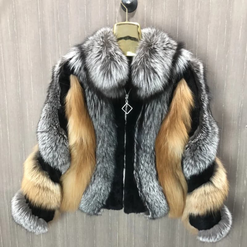 Giacca da donna in vera pelliccia di volpe, calda e alla moda in inverno
