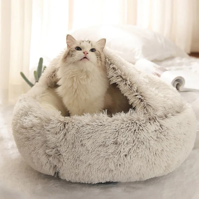 Letto invernale per animali domestici Materasso per gatti Caldo peluche Letto per animali domestici con copertura Rotondo Gatto Cane Nido per dormire Grotta per cani di piccola taglia Gattino Forniture per animali domestici