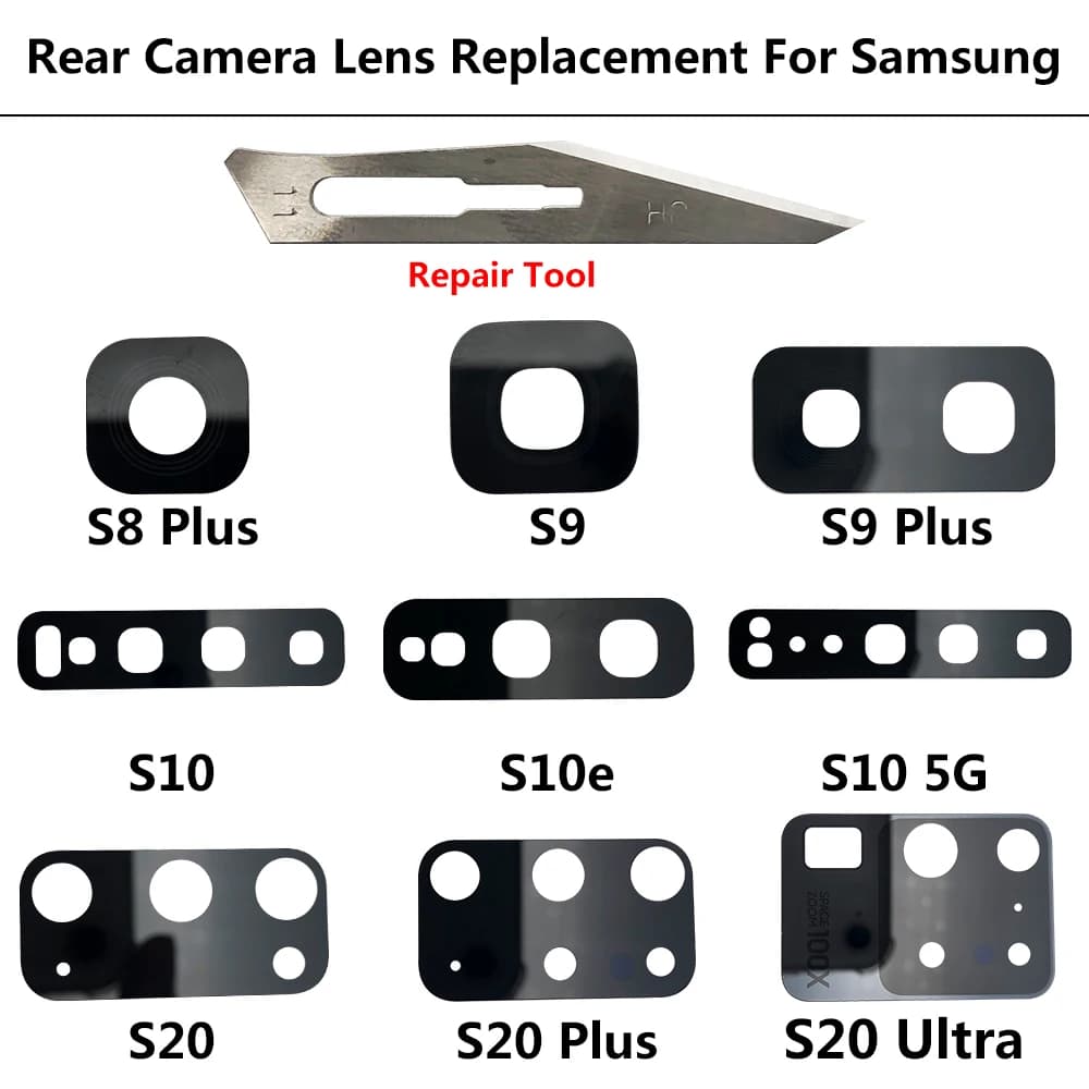 Nuovo ricambio posteriore obiettivo in vetro per fotocamera posteriore per Samsung S8 S9 Plus S10e S10 S20 Ultra S20 Pro S20 fe obiettivo in vetro per fotocamera + strumenti