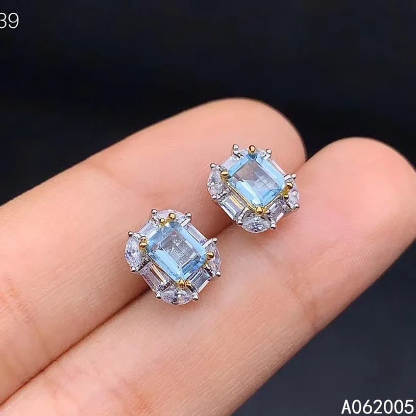 KJJEAXCMY Gioielleria Raffinata Argento Sterling 925 Intarsiato Acquamarina Naturale Femminile Nuovi Orecchini Orecchini a bottone Classico Test di Supporto