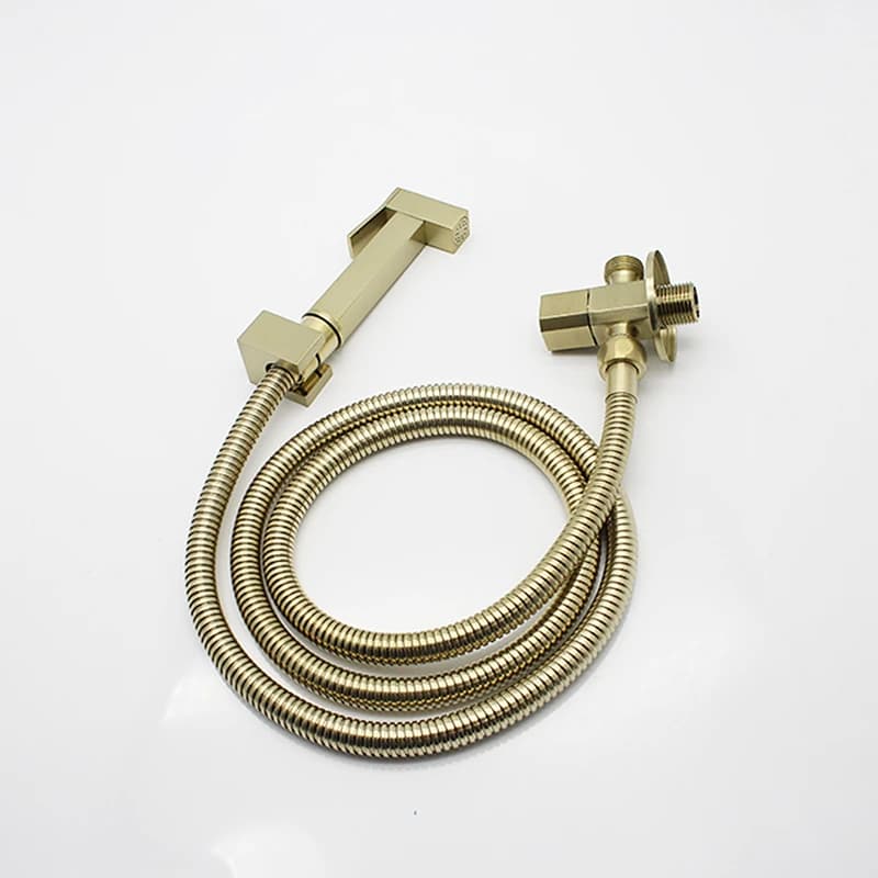 Set per bidet quadrato in ottone spazzolato oro WC bidet portatile pistola a spruzzo WC rubinetto per bidet valvola in ottone supporto per doccetta e tubo flessibile