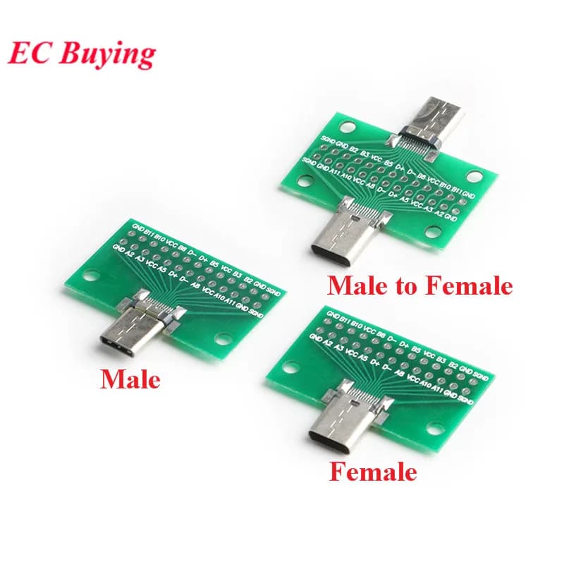 Adattatore per scheda PCB di prova USB 3.1 tipo C maschio a femmina Tipo C 24P Presa connettore da 2,54 mm per trasferimento cavo linea dati