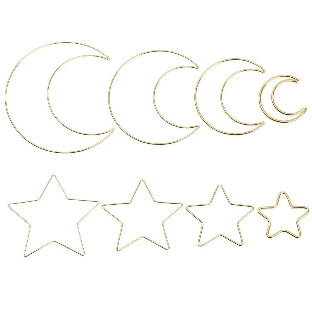 4pcs Crafts Wedding Star Macrame Rings Supplie Gold Hoop Moon Metal Hoops Dream Catcher Hoop Iron Circle DIY Flower Wreath Rings