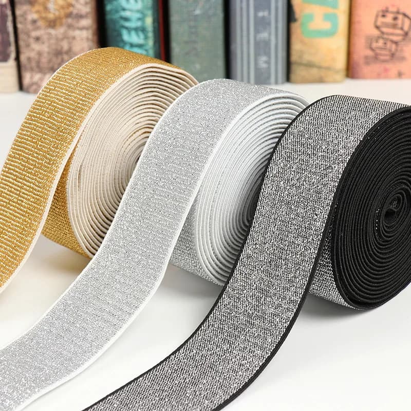 5Meters Gold Wire and Silver Wire Flat Elastic Band for Underwear Shoulder Strap Bra Belt DIY Garment Rubber Tape Accessories