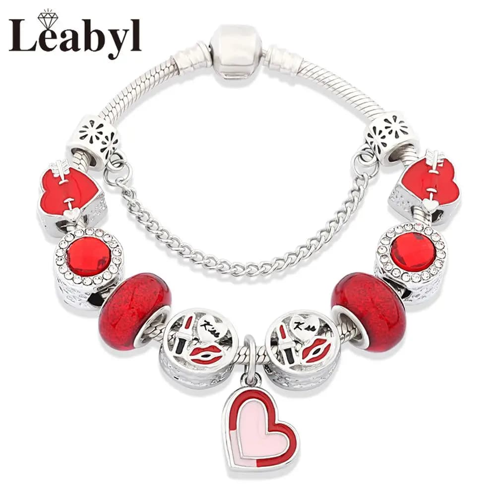 Romantico cristallo rosso smalto cuore ciondolo braccialetto con ciondolo freccia rossa labbro labbra perline braccialetti gioielli per le donne amante regalo