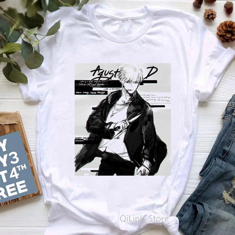 Kpop Suga August D T Shirt Women Funny Tshirt Summer Kroean Style Clothes 90s 00s Fans T-Shirt Femme Tops Female White T-Shirt
