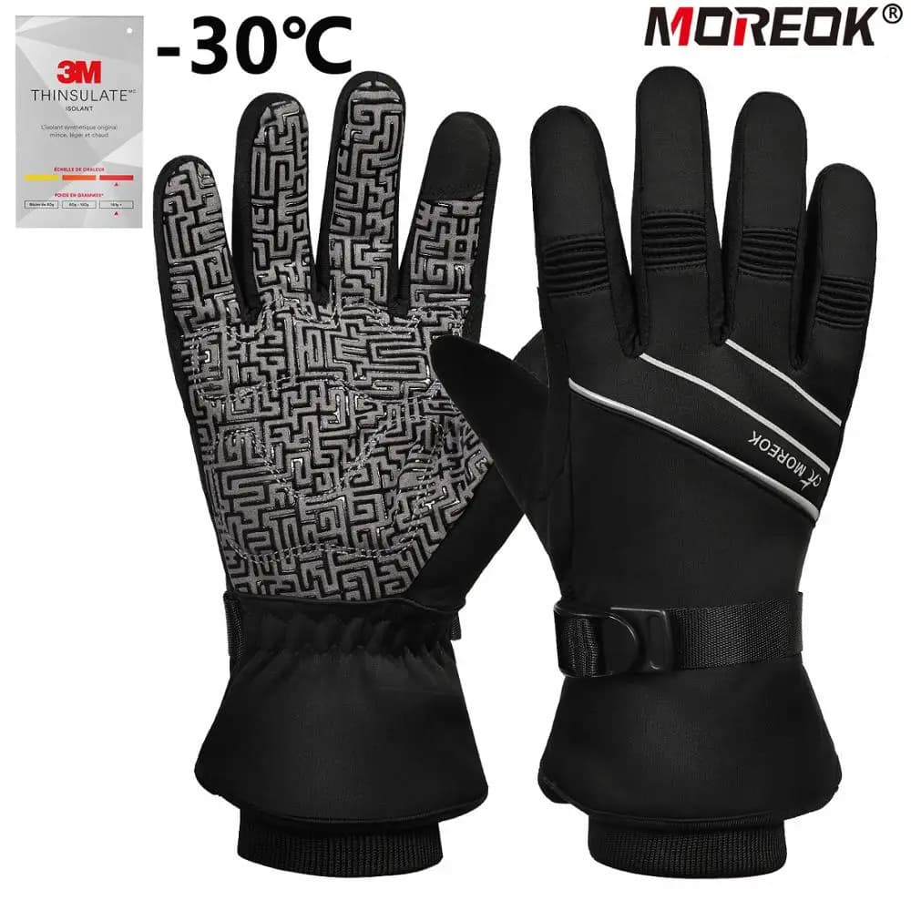 MOREOK Guanti Da Sci 3M Caldo Pieno Finger Touch Screen Guanti Da Ciclismo Invernale Riflettere Guanto Moto Moto Antivento Degli Uomini Guanto delle donne