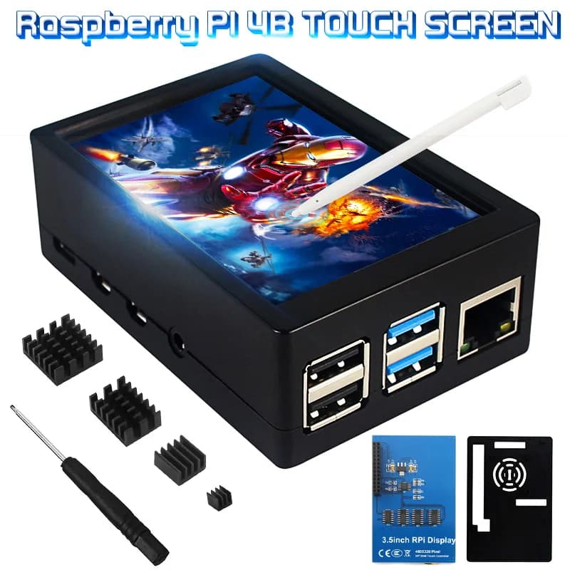 3.5 Inch Raspberry Pi Display 480*320 Touch Screen LCD Touch Pen Heat Sink ABS Case for Raspberry Pi 4 Model B 3B / 3B