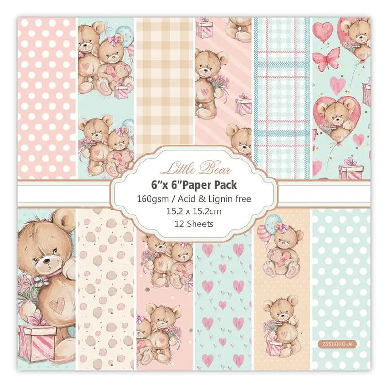 12 Sheets little bear Scrapbooking Pads Paper Origami Art Background Paper Card Making DIY Scrapbook Paper Craft