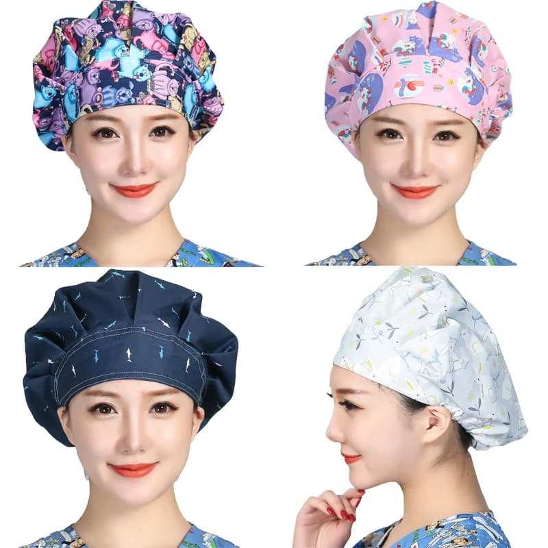 Bouffant Scrub Cappelli Del Fumetto Del Cotone Stampato Stampato Fasce Caps Lavabile Regolabile Da Lavoro Salone di Bellezza Tappi di Lavoro