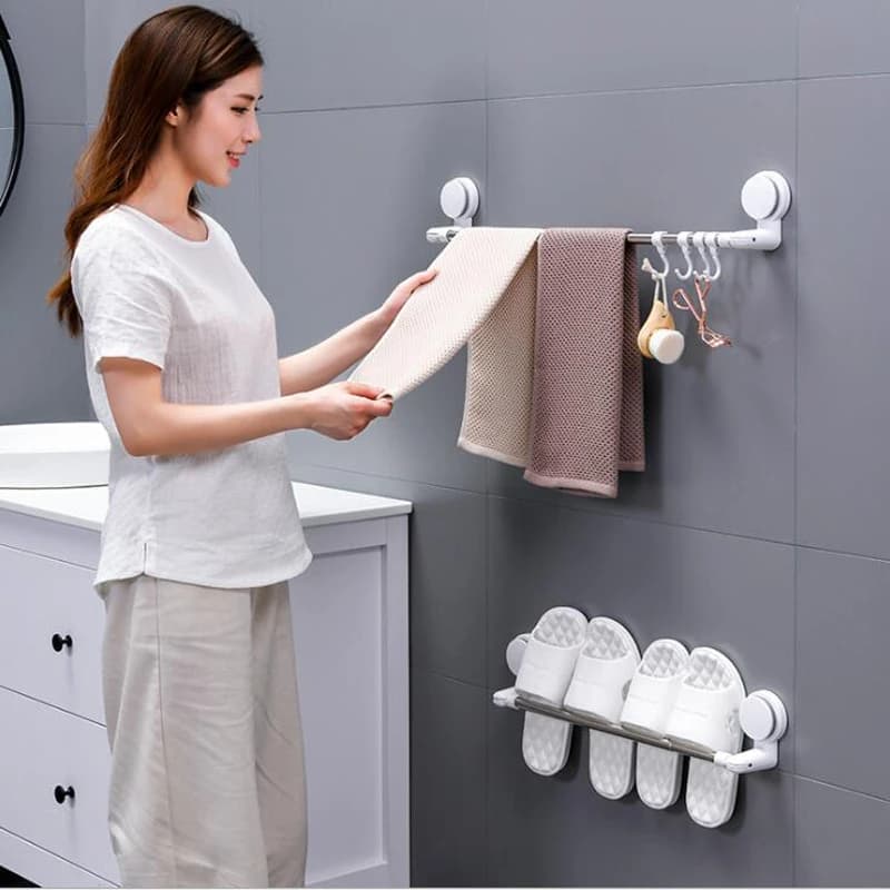 Portasciugamani in acciaio inossidabile a parete con ventosa, portasciugamani, portasciugamani da bagno, portarotolo, gancio per appendere scarpe