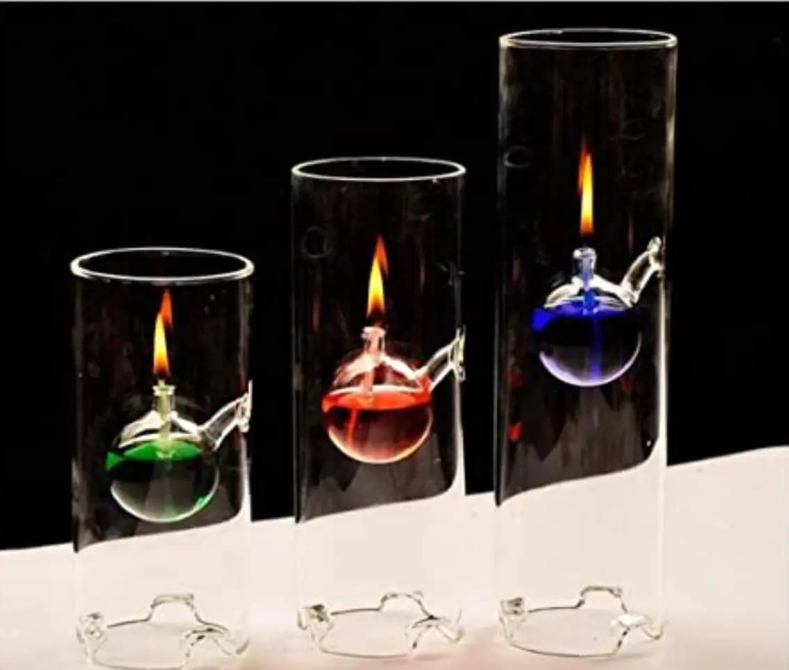 MEMEOKON Lampada a Olio Cilindrica in Vetro Borosilicato, Portacandele Artigianale Stile Hurricane per Arredamento Casa