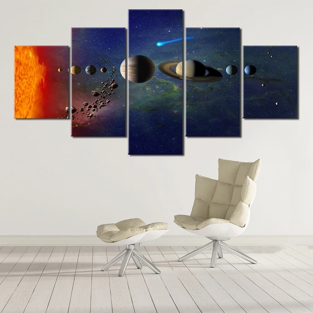 5 pannelli spazio spazio luna poster panno di seta terra tela pittura wall art pianeta satellitare sistema solare decorazione del soggiorno