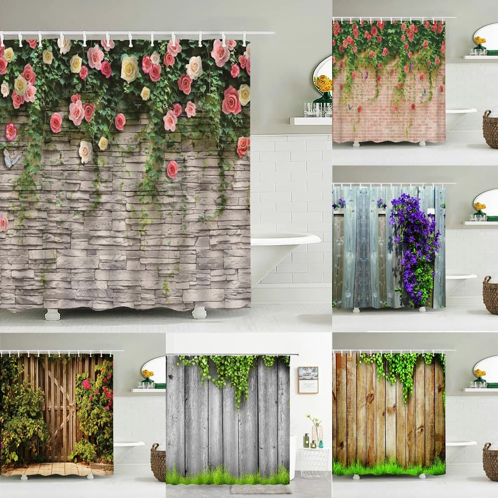 Tenda da doccia impermeabile a parete in erba con fiori in erba per tende da bagno per bagno tenda da doccia 3d Extra lunga 180*200 CM