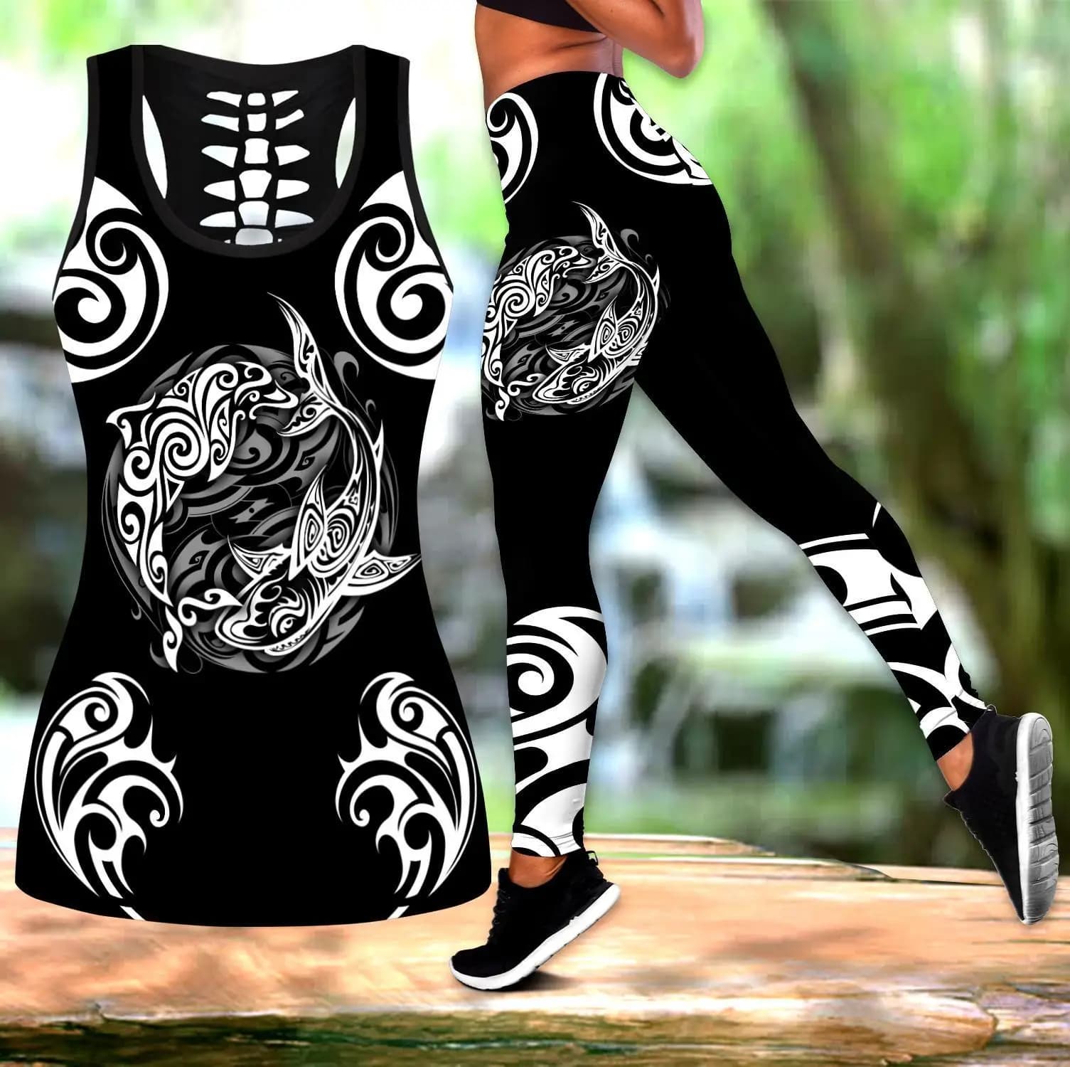 Pohnpei Cultura polinesiana Tribe Shark Tattoo 3D All Over stampato Legging e canotta Leggings skinny femminili elastici sexy DDK31