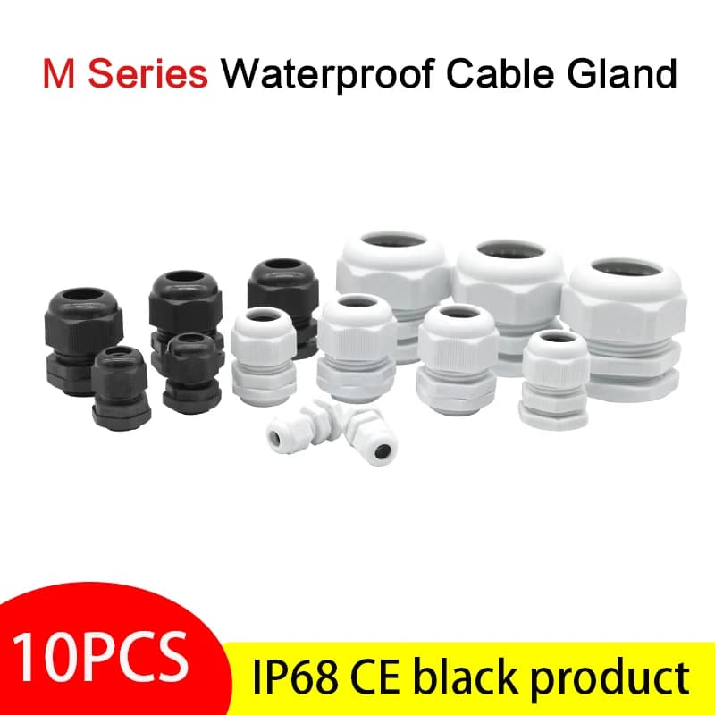 10pcs BLack Color Water-proof Nylon Plastic Cable Gland Connector for 3-21mm Cable Wire M12x1.5 M16/18/20/25/32/36/40x1.5