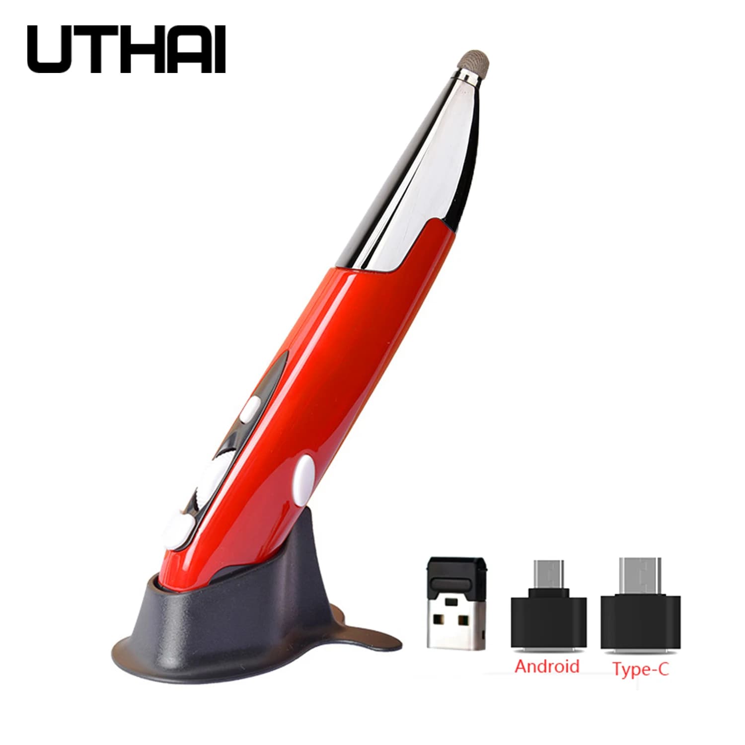 UTHAI DB32 Wireless 2.4G USB Capacitive Stylus Pen Vertical Mouse Shape Computer Touchscreen Controller with Battery for Tablets