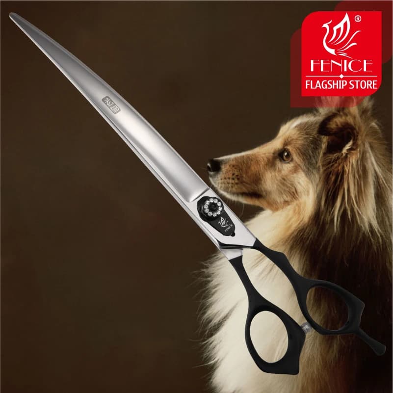 Fenice Forbici professionali per animali domestici da 7,5/8/9 pollici per toelettatura di cani Sharp Dog Cat Shear curvo JP 440C con manico nero strass
