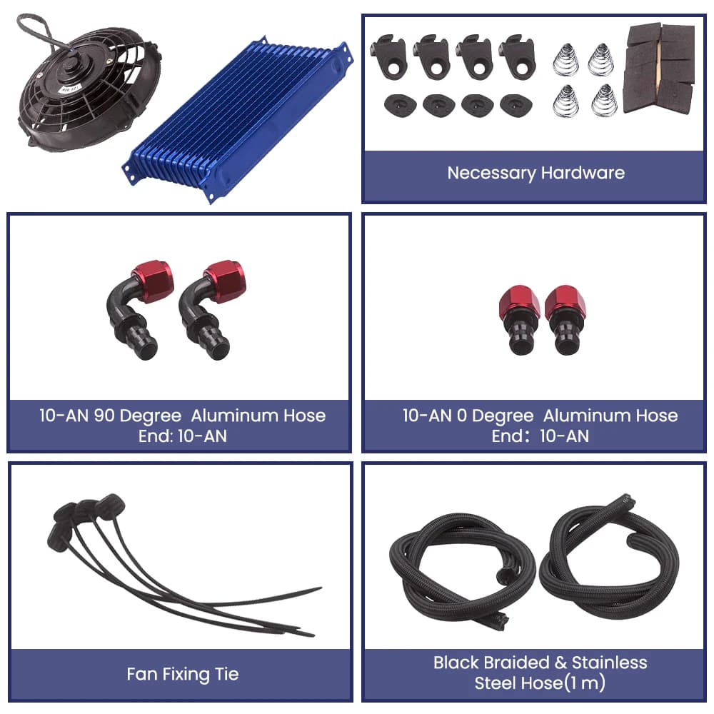 Nuovo kit radiatore olio Trust motore universale AN10 a 13 file e ventola di raffreddamento elettrica da 7".