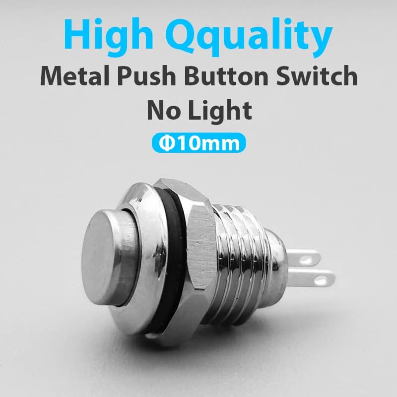 1 pz 10mm 2pin pannello foro interruttore a pulsante in metallo testa alta autobloccante/fermo auto-reset/saldatura momentanea IP67 1NO