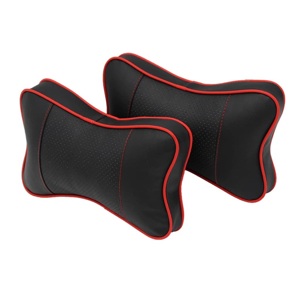 2 pieces for car PU leather cushion for car headrest cushion for neck support seat cushions line red