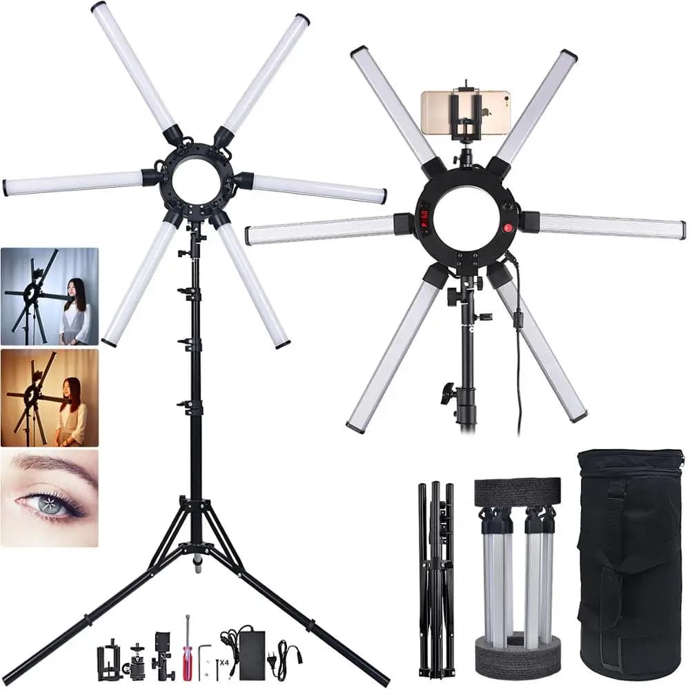 FOSOTO 35 inch Led Star Ring Light 120W Multimedia Extreme Ring Video Photography Lamp with tripod for camera makeup Youtube