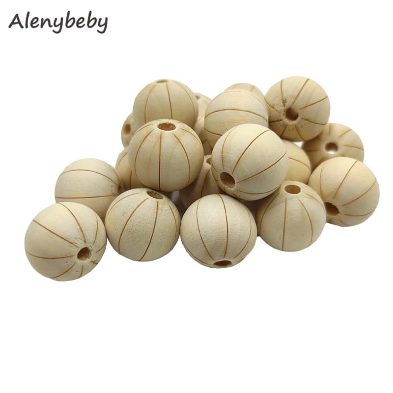 Engraving Printing Wooden Round Beads Teether Loose Natural Wood Ball Jewelry Making Bracelet Necklace DIY Teething Accessories