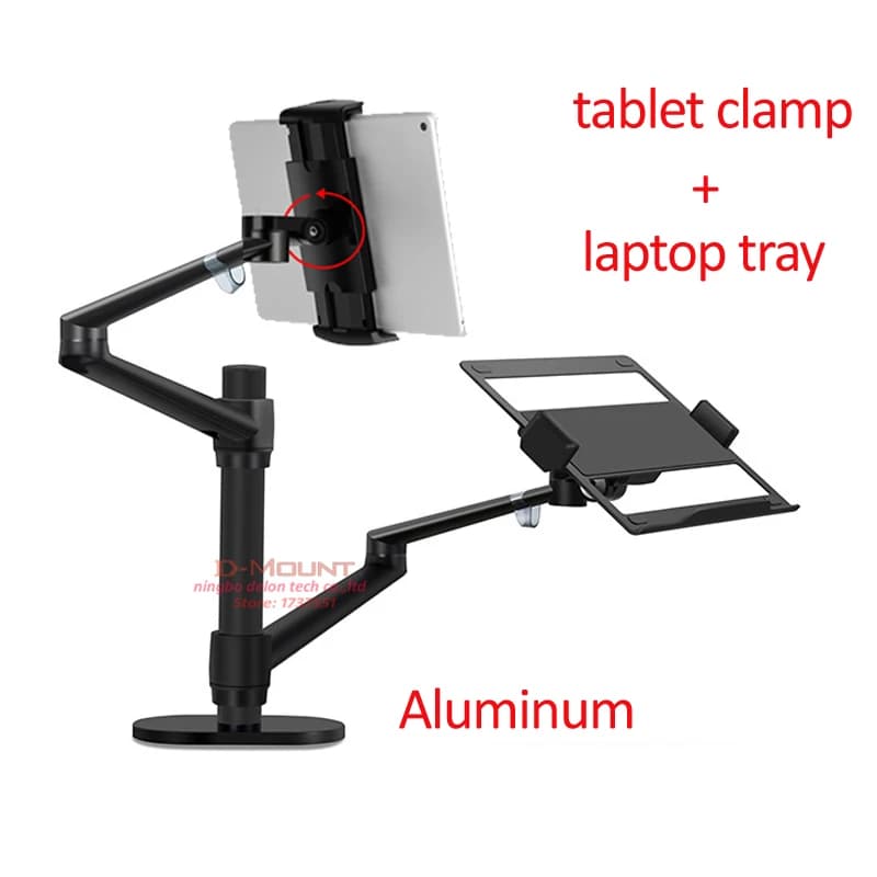 OL-2L alluminio argento Ergonomia 10 "-17" supporto per laptop da tavolo 5-13 pollici tablet telefono staffa da tavolo montaggio barra colonna a movimento completo