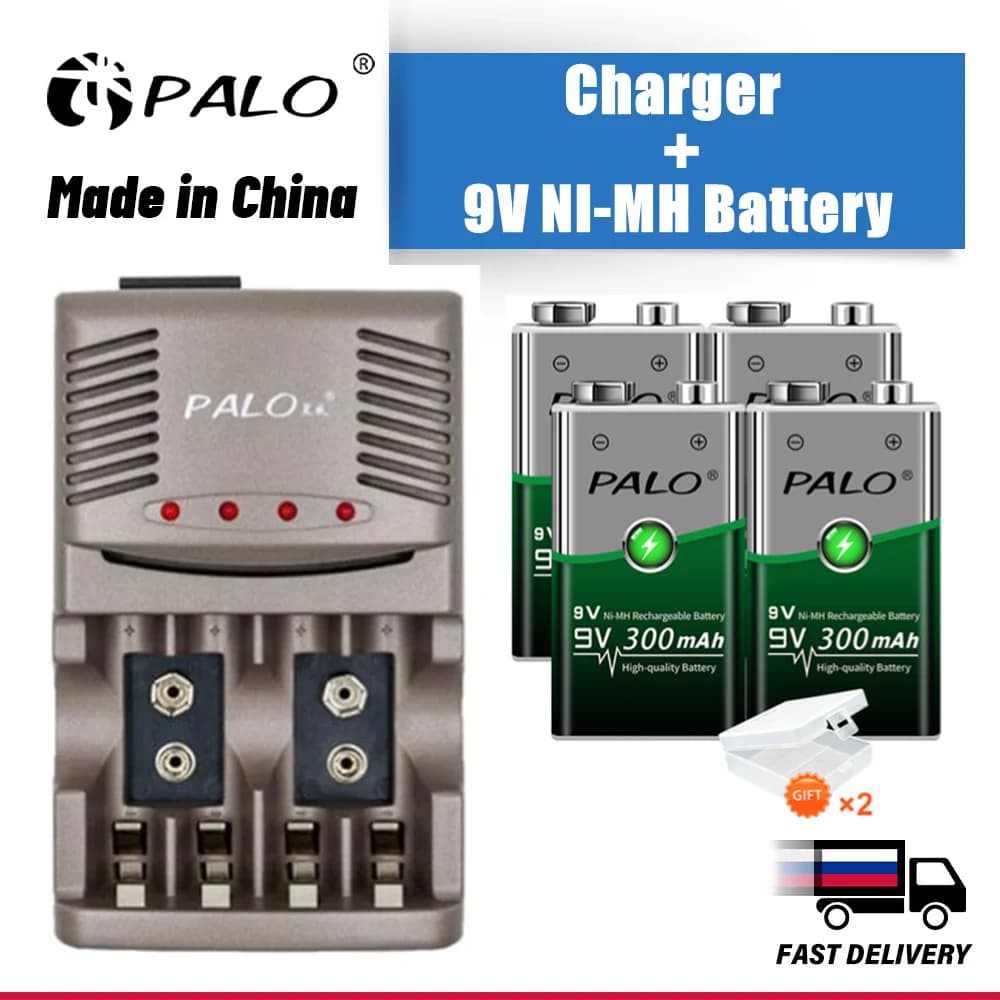 PALO Ni-CD Ni-mh 9 V batteria ricaricabile 6 f22 + caricabatterie intelligente NIMH 300mah 9 volt corona per Metal Detector