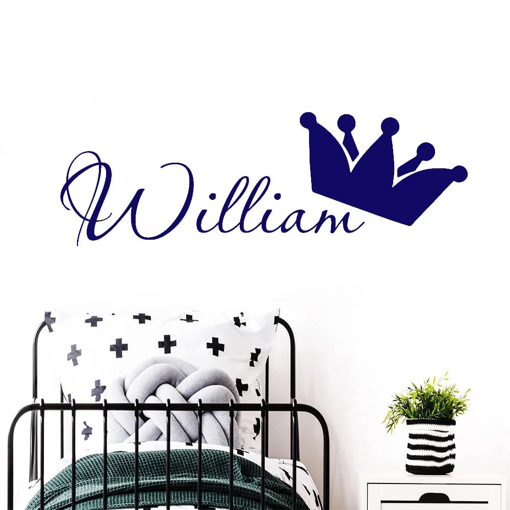Nome personalizzato per bambini Adesivi murali per la stanza dei bambini Nome personalizzato dei ragazzi King Crown Decor Asilo nido Scatola di immagazzinaggio fai da te Decalcomanie d'arte Y456