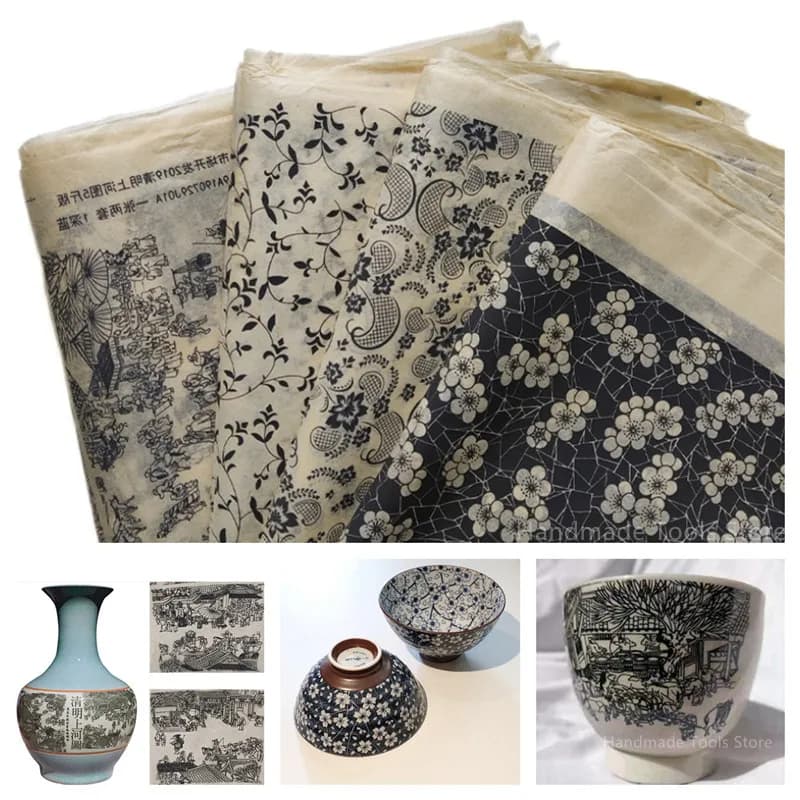 Jingdezhen-ceramics Art Black Transfer Paper Glaze Underglaze Flower Paper adesivi per decalcomanie in ceramica strumenti fai da te in argilla polimerica 1 pz