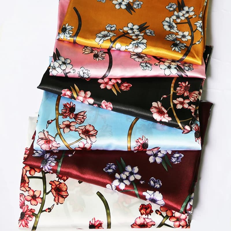 By Meter Floral Satin Fabric Glossy Soft Scarf Shirt Sleepwear Material Charmeuse