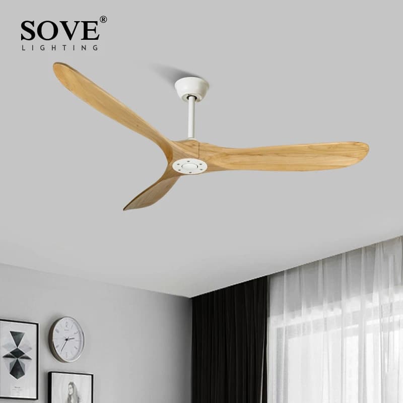 Ventilatori da soffitto in legno da 60 pollici senza ventilatori da soffitto leggeri per la decorazione moderna domestica Ventilatore da soffitto CC in legno massello con telecomando
