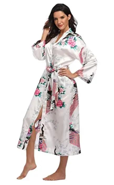 Vendita calda nero estate raso Kimono accappatoio donne sposa damigella d'onore abito da sposa abito Sexy fiore lungo indumenti da notte M-3XL
