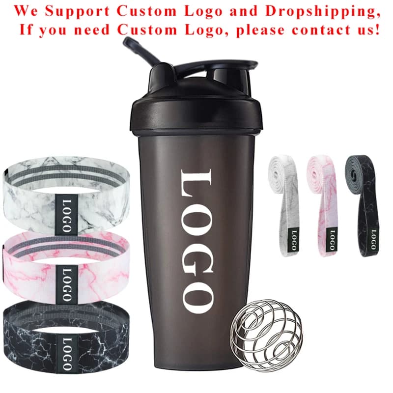 Dropshipping bande di resistenza Shaker Cup Logo personalizzato Protein Sport bottiglia Shaker per tazza di plastica