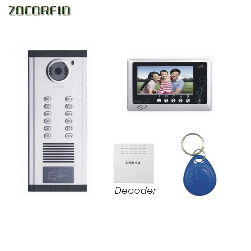 Sistema Interfonico per Condomini da 7 Pollici con Sblocco RFID, Videocitofono per Edifici e Case, Kit Interfono con Campanello