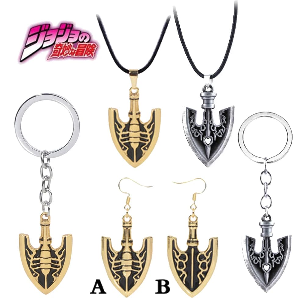 Anime JOJOS BIZARRE ADVENTURE Portachiavi Kujo Jotaro Freccia Ciondolo in metallo Catena Girocollo Collane Fascino Gioielli Regalo