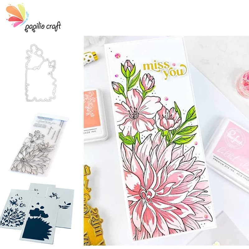 Miss Your Smile Slimline Francobolli e muore Set Nuovo arrivo 2021 Scrapbook Diario Decorazione Fiore Pianta Stencil Modello di goffratura